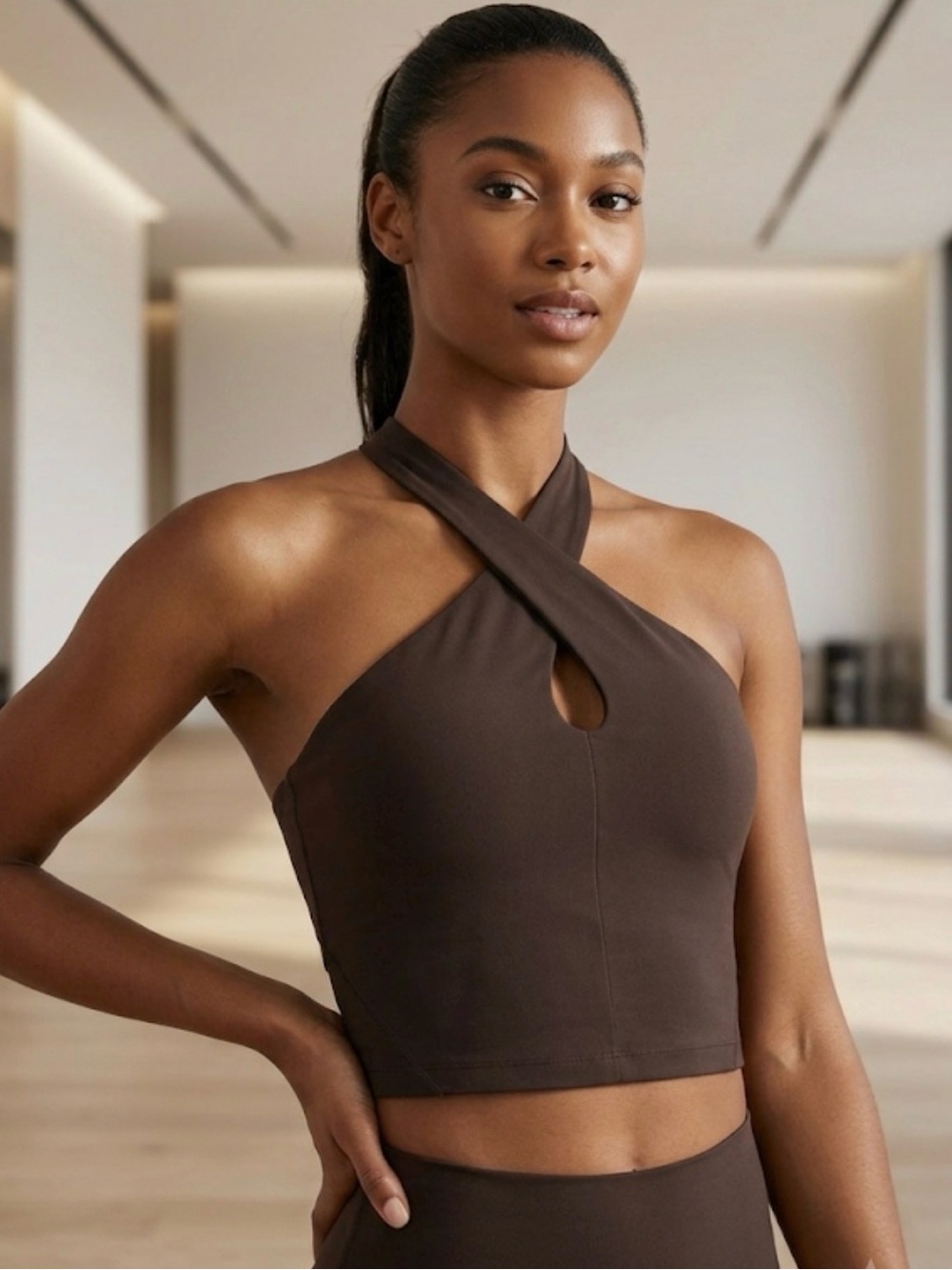 lululemon athletica Dark Brown Cross-Back Crop Tank